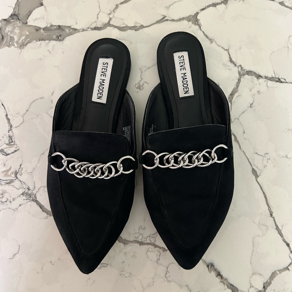 Steve Madden Black Chain Detail Mules